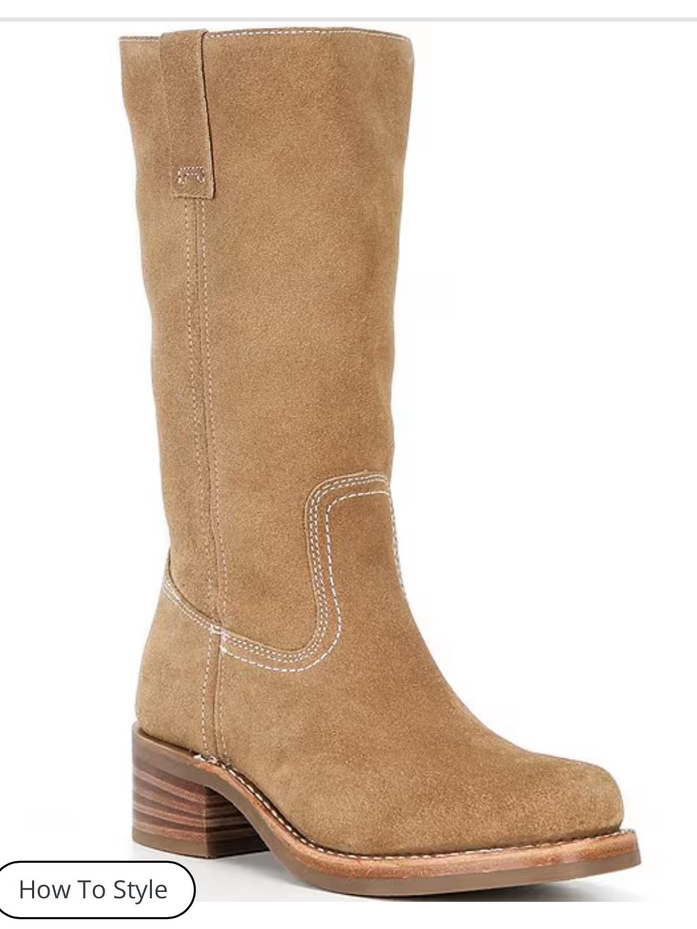 Frye Campus 12R Suede Mid-Calf Western Boot in Tan Buck